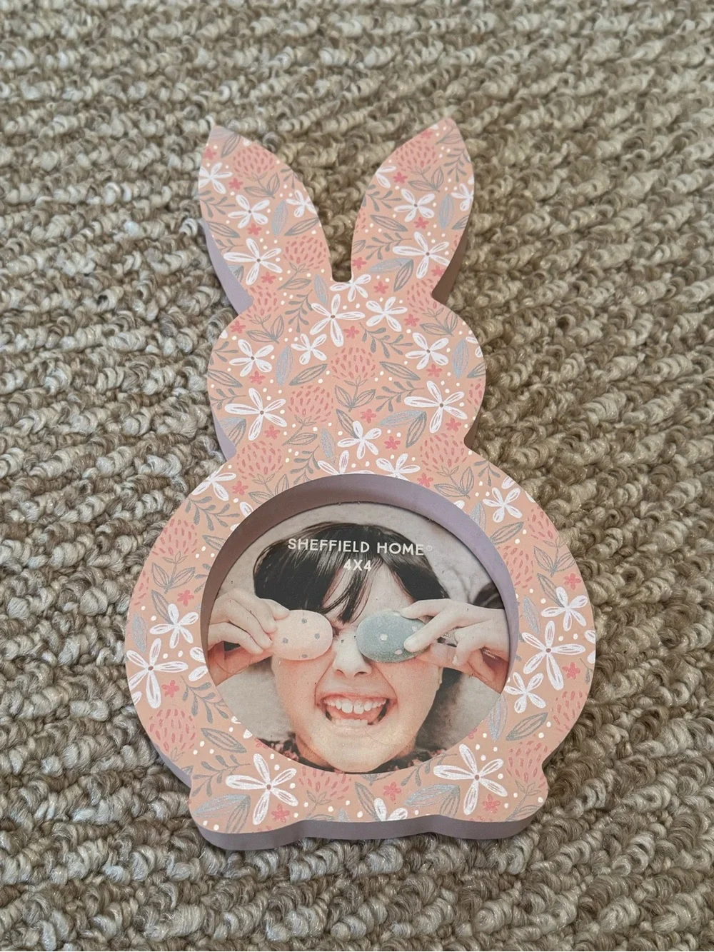 Sheffield Home Pink Floral Bunny-Shaped Picture Frame
